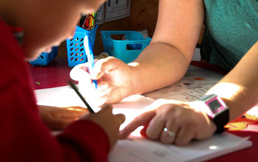 Teacher and student at Linwood Primary School, Christchurch.