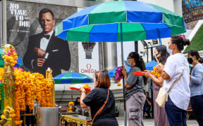 An ad featuring Daniel Craig in the new James Bond movie "No Time to Die" in Bangkok, on 28 September.