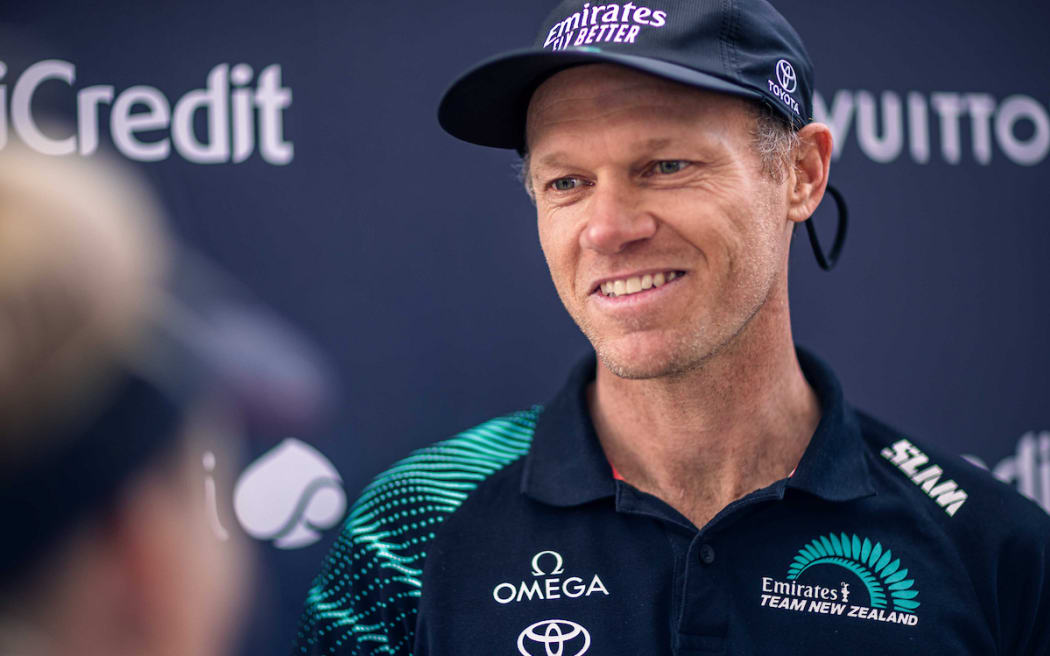 Nathan Outteridge, ETNZ Port Helm, speaks to media after race six of the Louis Vuitton 37th America’s Cup in Barcelona, Spain on Wednesday 16 October 2024.
Photo credit: Georgia Schofield / www.photosport.nz
