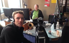 Cameraman-turned-Director Grant Findlay filming the very first frames of the documentary Radio Dunedin in August 2015 with veteran announcer Lyndsay Rackley.