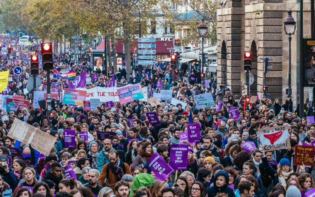 March Nous Toutes (All of Us) against violence against women (gender-based and sexual violence). Crowd of demonstrators between 50,000 and 100,000 people. Paris, 23 November 2019.