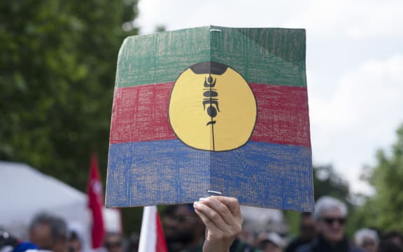 France, Paris, 2024-05-25. Demonstration in support of Kanaky (New Caledonia) against the unfreezing of the electoral body, Place de la Republique, in Paris. May 25, 2024. Photography by Fiora Garenzi / Hans Lucas.
France, Paris, 2024-05-25. Manifestation en soutien a Kanaky (Nouvelle Caledonie) contre le degel du corps electoral. Le 25 mai 2024, a Paris. Photographie par Fiora Garenzi / Hans Lucas. (Photo by Fiora Garenzi / Hans Lucas via AFP)