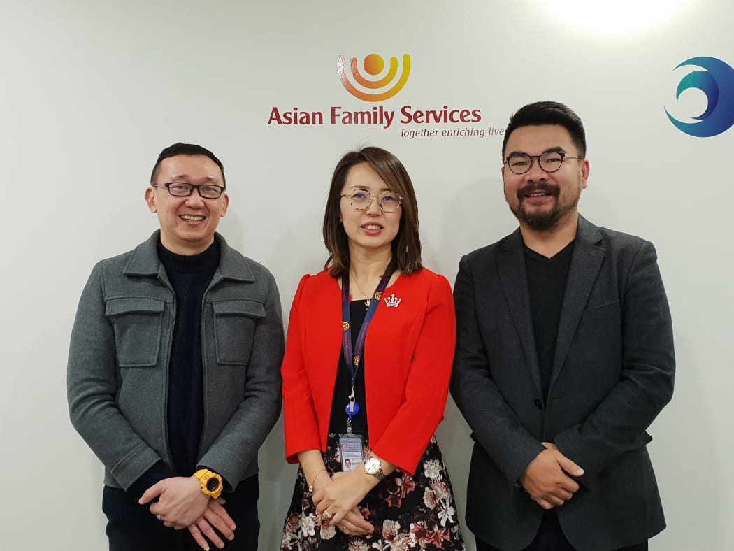 Asian Family Services deputy director Ivan Yeo, national director kelly Feng and Dr Andrew Zhu, director of Trace Research.