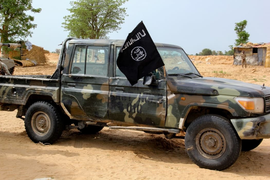 A vehicle allegedly belonging to the Islamic State group in West Africa (ISWAP) is seen in Baga on August 2, 2019.