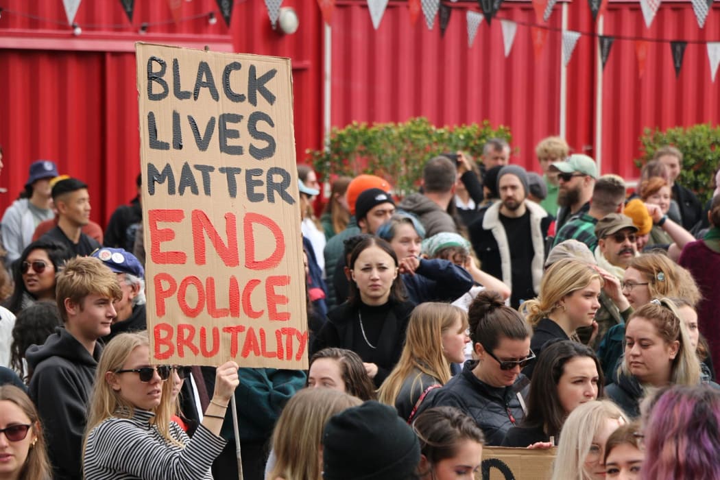 Protesters gathered in Aotea Square, Auckland with their signs for the Black Lives Matter rally on 14 June, 2020.