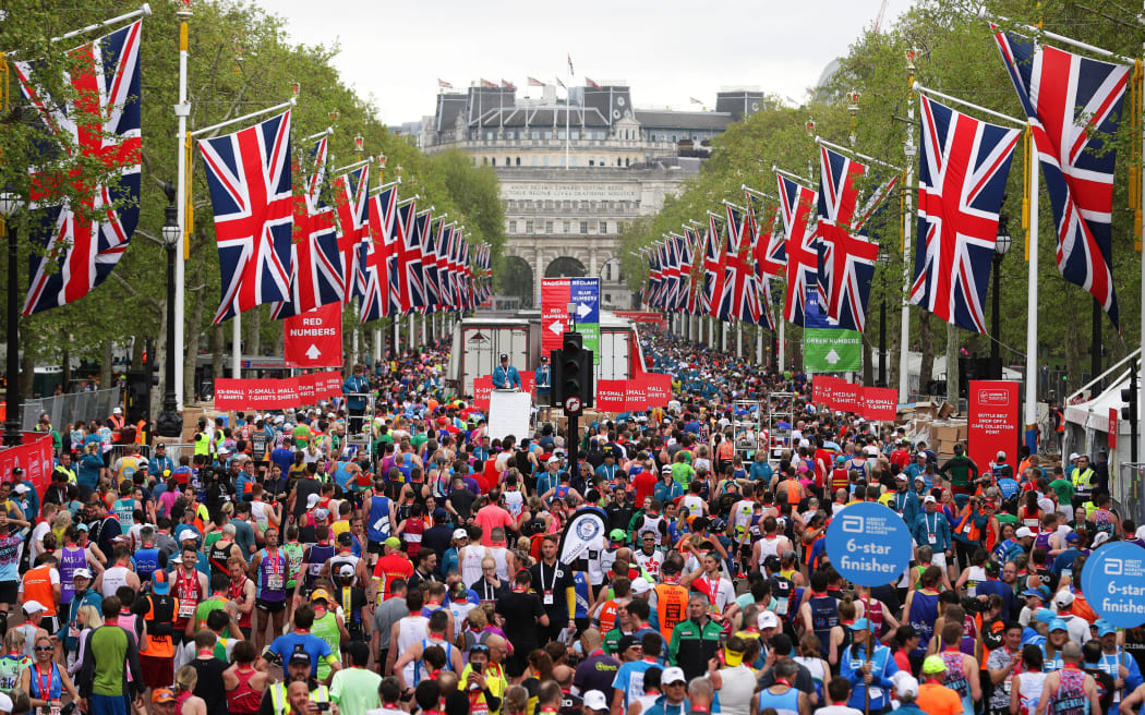 Runners along The Mall during the London Marathon.