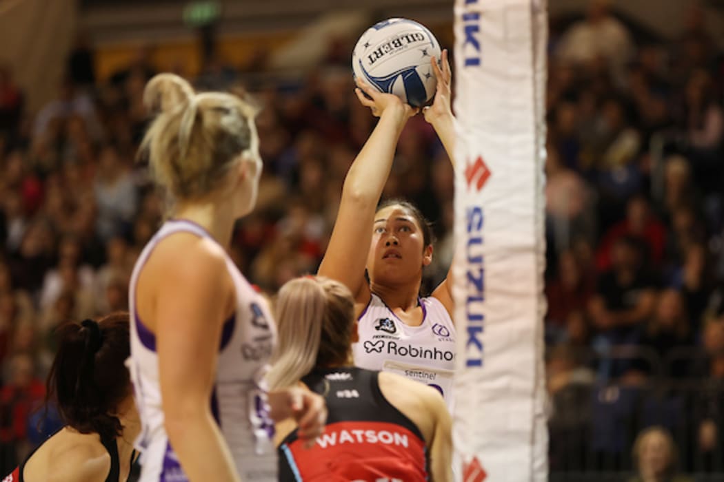 Stars Amorangi Malesala in action during the ANZ Premiership netball match between the Tactix and Stars at Christchurch Arena in Christchurch.