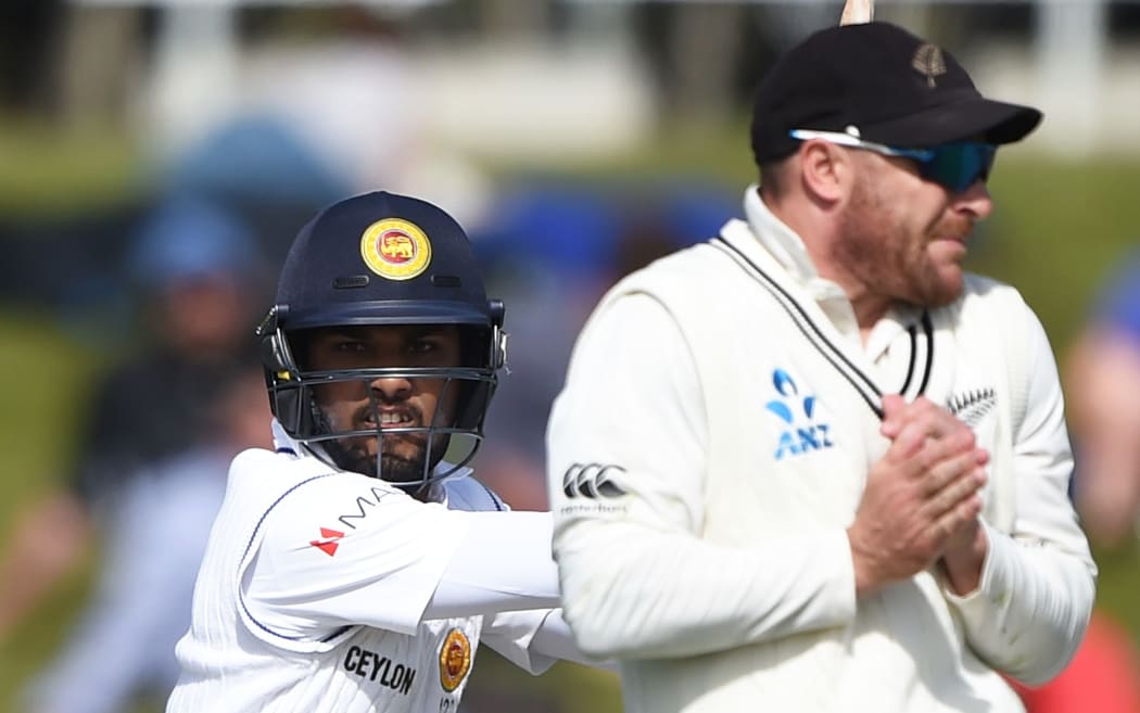 Dinesh Chandimal batting for Sri Lanka during day 2 of the 1st cricket test at University Oval, Dunedin, New Zealand.