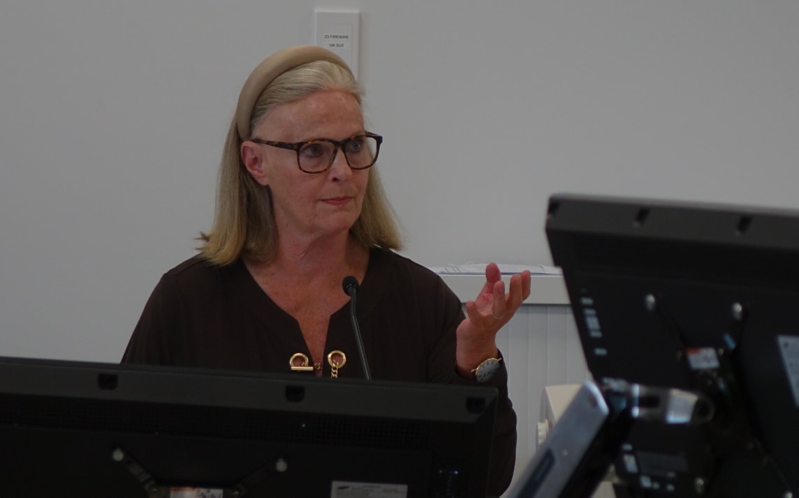 Tree preservationist Lady Barbara Stewart addresses a hearing panel in Christchurch on 9 February 2016