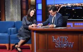 Jacinda Ardern on the Late Show with Stephen Colbert.