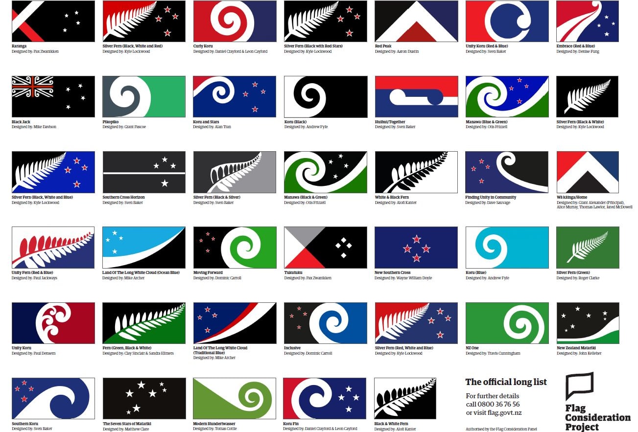 One of these 40 designs could become New Zealand's new national flag.