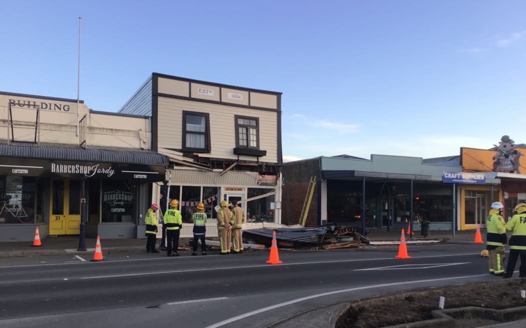 A truck hit a building on the main street of the Wairarapa town of Carterton on  3 May 2023.