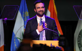 New York City Mayoral candidate Zohran Mamdani celebrates during an election night event at the Brooklyn Paramount Theater in Brooklyn, New York on November 4, 2025. New Yorkers elected leftist Zohran Mamdani as their next mayor November 4, 2025 broadcasters projected, on a day of key local ballots across the country offering the first electoral judgement of Donald Trump's tumultuous second White House term. (Photo by ANGELA WEISS / AFP)