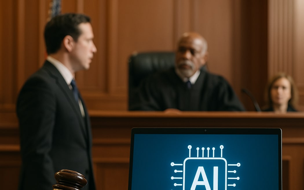 Auckland University legal scholar Matt Bartlett says the guidelines on using artificial intelligence in legal practices in New Zealand are 'laissez-faire'. Image is AI-generated.