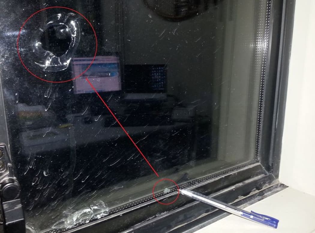 This picture from the Mt Hutt ski-field shows a 1cm stone traveling that flew through a double glazed 2nd story window at 172km/h.