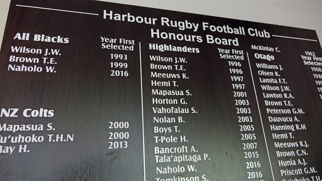 The honours board at Harbour Rugby Club.