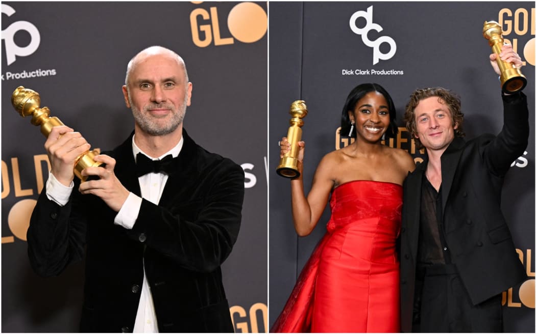 US screenwriter Jesse Armstrong (left), Ayo Edebiri (centre) and Jeremy Allen White (right) win Golden Globes for top television awards.