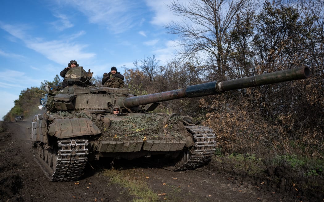 A Ukrainian tank crew fighting on the frontline is seen in Bakhmut, Donetsk Oblast, Ukraine on October 19, 2022.