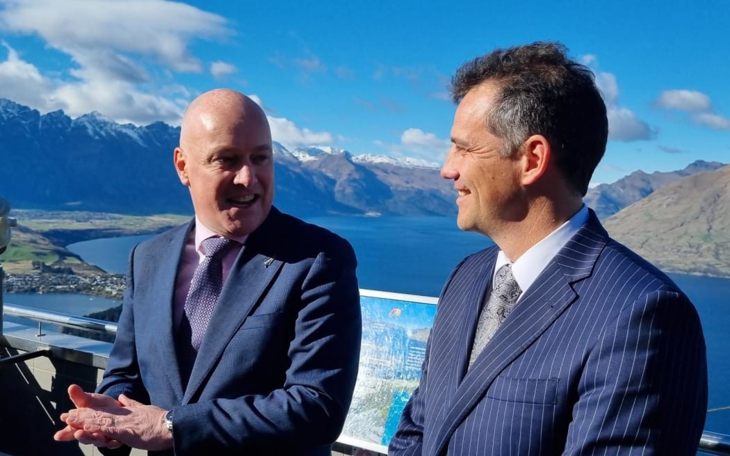 National leader Christopher Luxon and Southland candidate Joseph Mooney in Queenstown