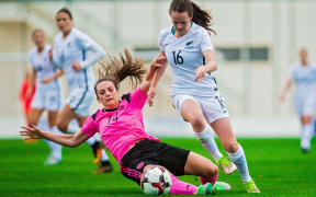 The Football Ferns against Scotland in Spain earlier this year.