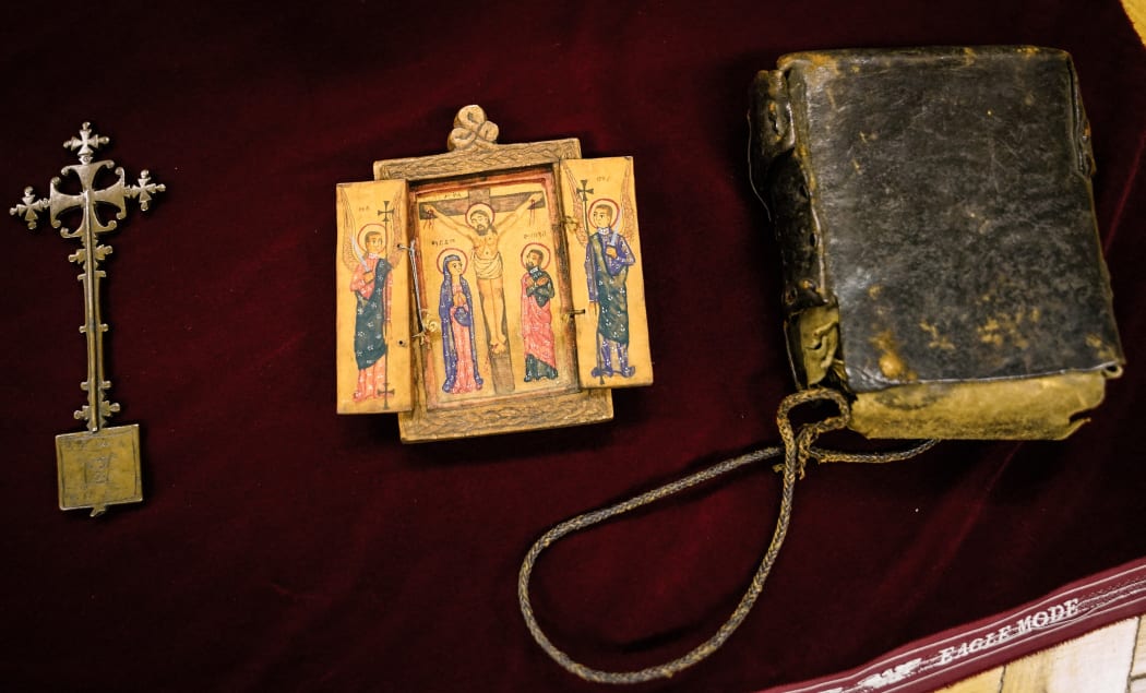 Recovered artifacts are on display at the National Museum as Ethiopia hailed the return of precious artefacts looted by British soldiers more than 150 years ago in Addis Ababa, Ethiopia, on November 20, 2021, two months after they were formally handed over at a ceremony in London.