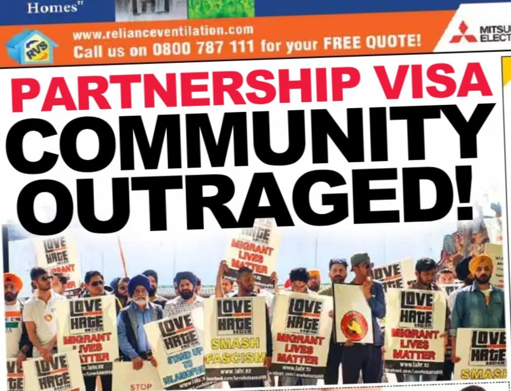 Protests over partnership visa policy on the front page of Indian Weekender newspaper last month.