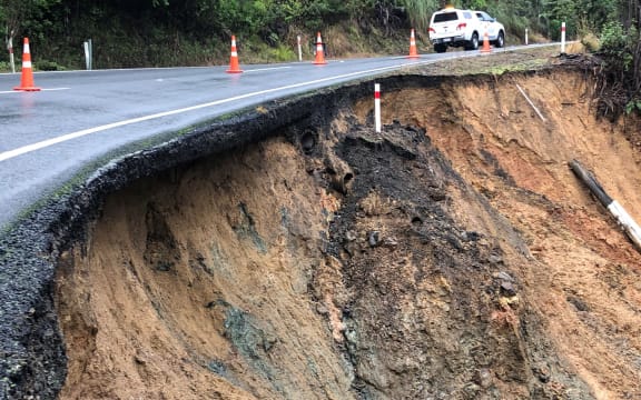 Flood damage to SH1 at Mangamuka Gorge, Northland.