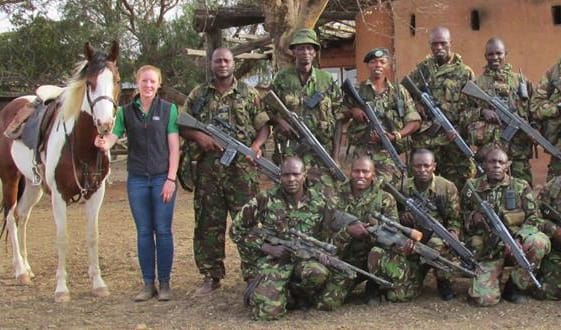 Louise McNutt with an anti-poaching unit in Kenya.