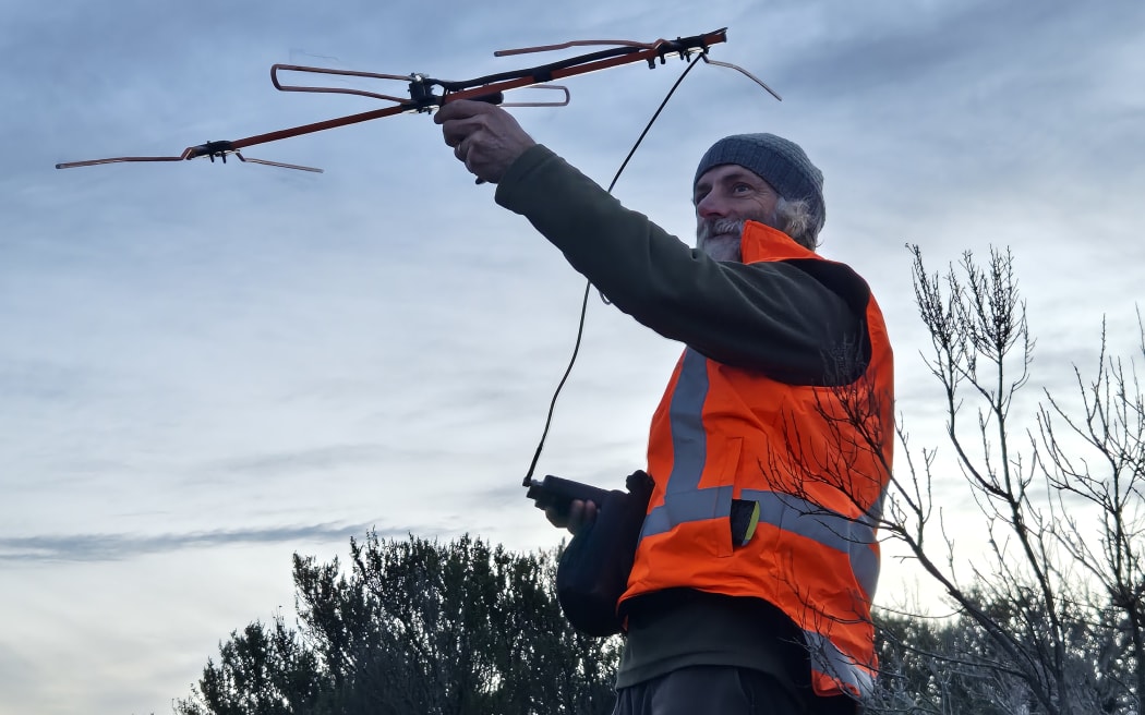 Jeff Hall attempting to track a nearby kiwi.