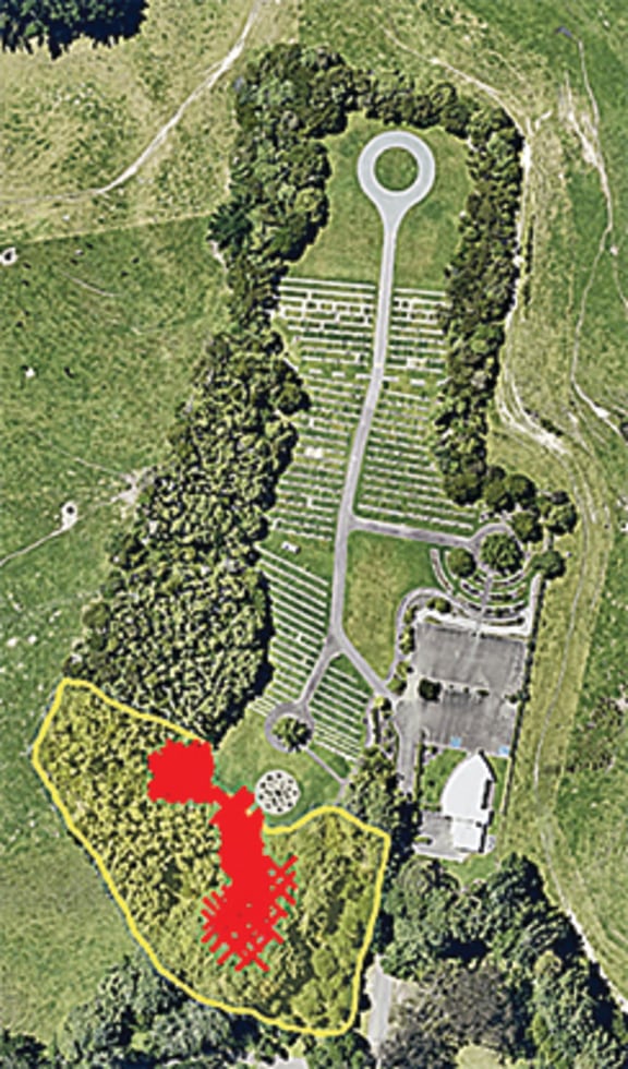 This overhead view of the Hillcrest Cemetery shows an indicative area where natural burials could occur.