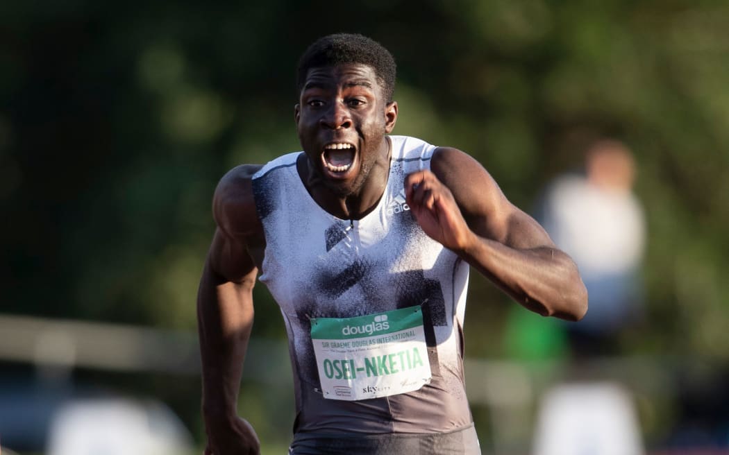 Edward Osei-Nketia during the Men's 100m, during the Sir Graeme Douglas International, Auckland 2020.