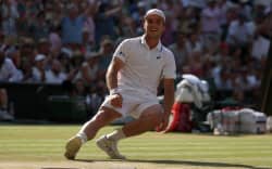 Britain’s Arthur Fery celebrates winning against Italy’s Flavio Cobolli at Wimbledon.