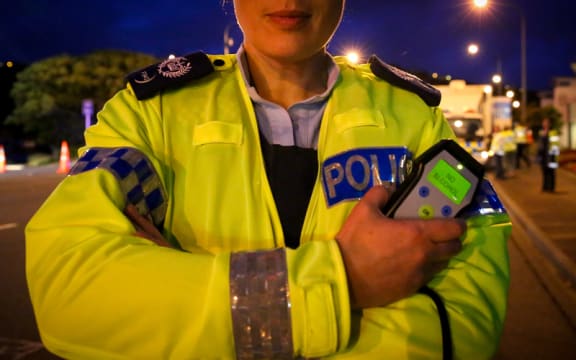Senior Sergeant Tania van Ooyen at an alcohol checkpoint in Mana, Wellington.
