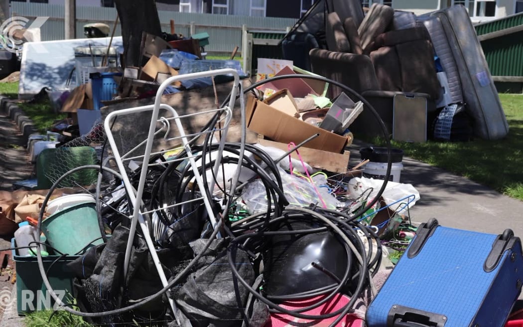 Piles of rubbish left after Napier floods