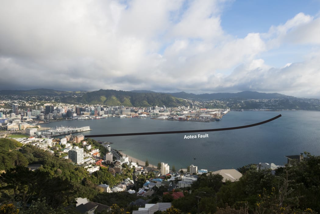 This image shows where the newly discovered Aotea fault crosses Wellington Harbour.