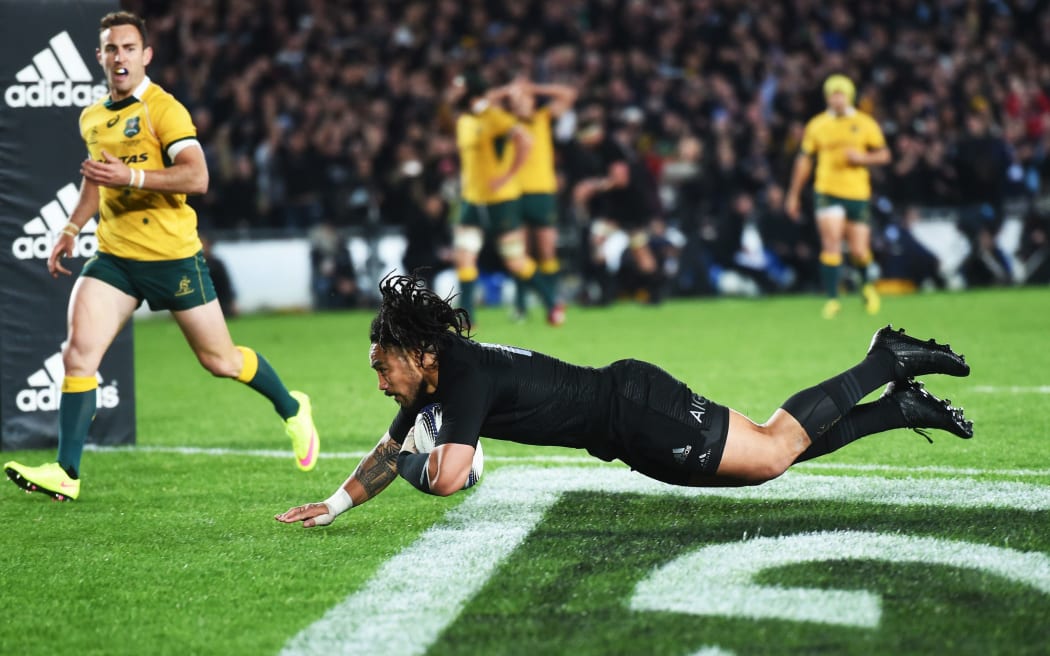 Ma'a Nonu scores his first try during the All Blacks v Wallabies Bledisloe Cup rugby union match at Eden Park.