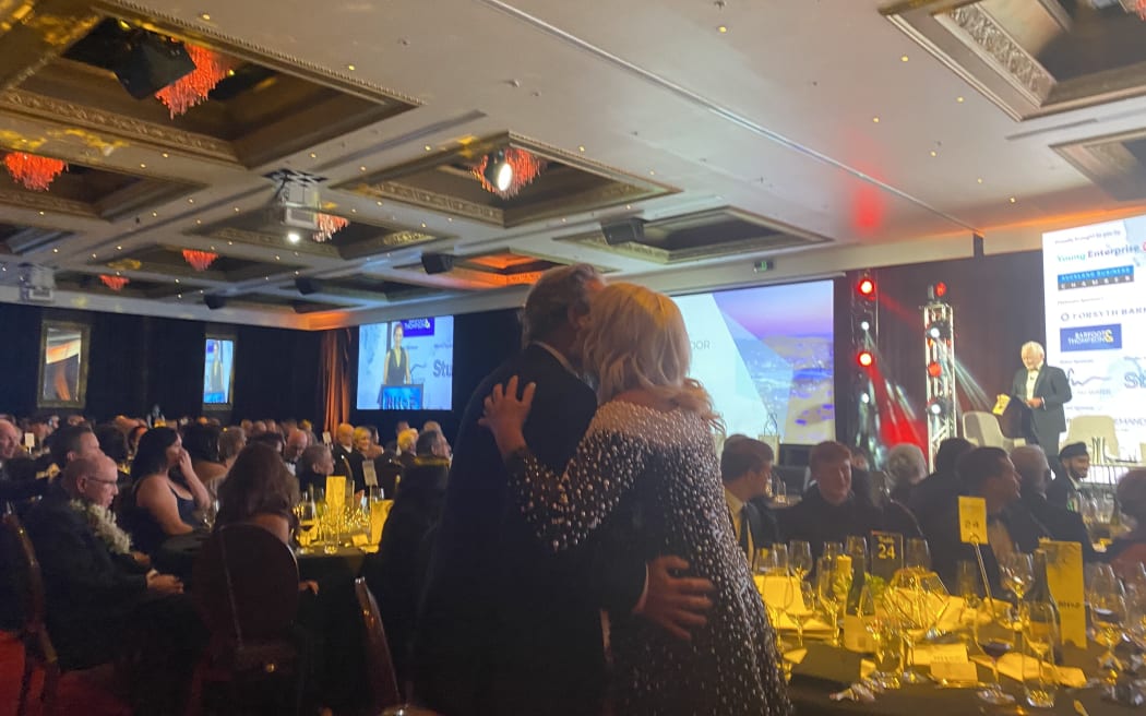 Robyn Hart congratulates Graeme Hart at NZ Business Hall of Fame dinner.