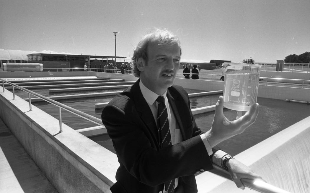 Former New Plymouth mayor David Lean at the opening of the New Plymouth Wastewater Treatment Plant in 1984.