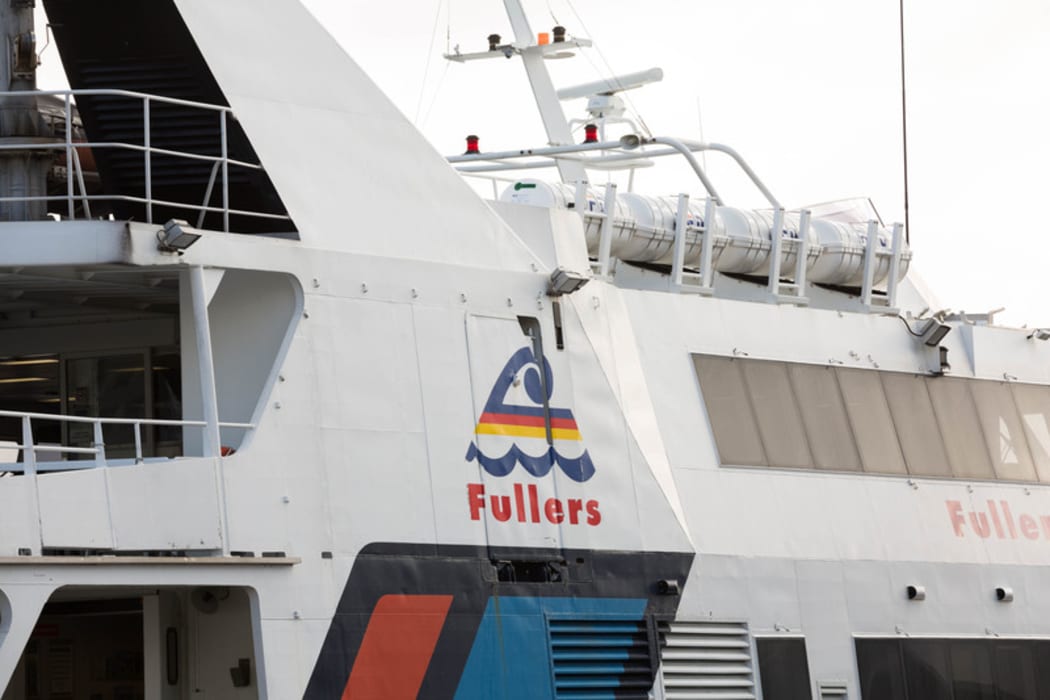 A Fullers ferry docked at the Auckland Ferry Terminal before leaving for Waiheke