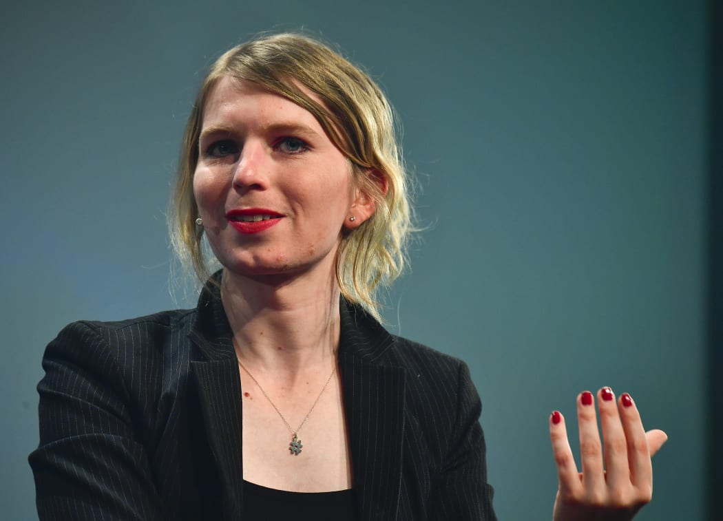 Chelsea Manning speaks at a digital media convention in Berlin, on May 2, 2018.