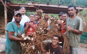 Saimon Lomaloma, back left in white t-shirt, the owner of Wakanavu Kava in Fiji, says the natural remedies space is growing, as people begin to realise kava's health benefits.