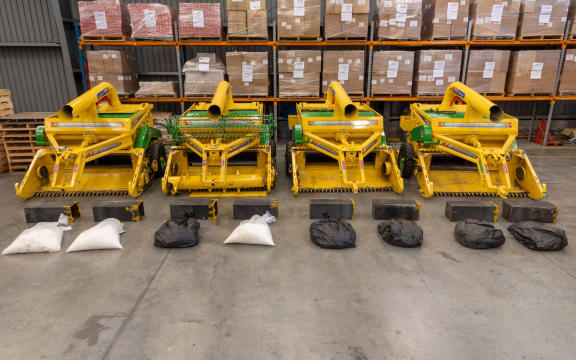 The methamphetamine was found concealed within four wheat thresher machines as seized at Ports of Auckland. Operation Brewer.