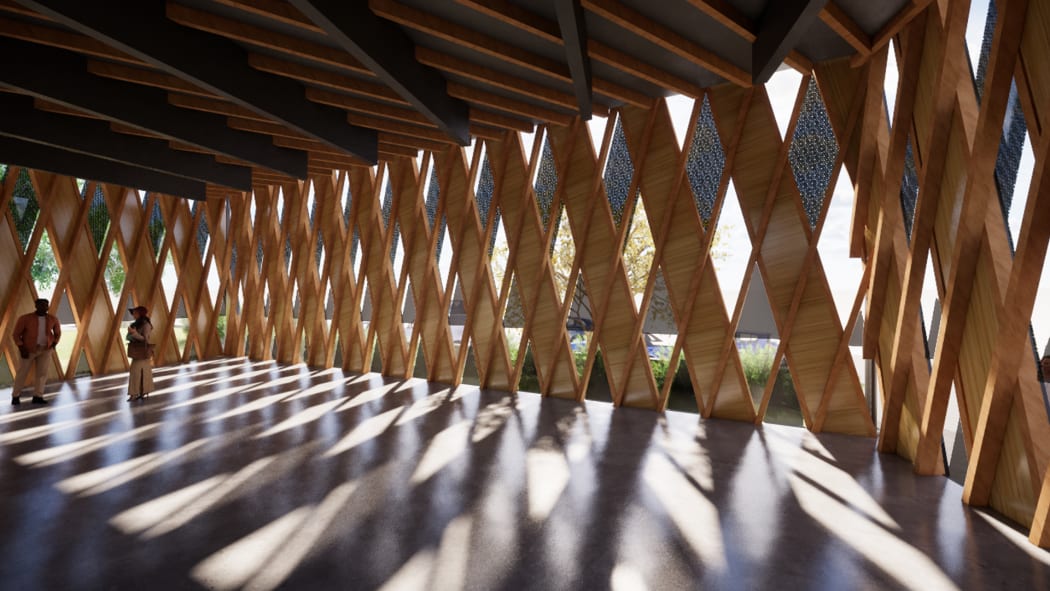 Artist's impression of inside the whare at Taranaki Cathedral.