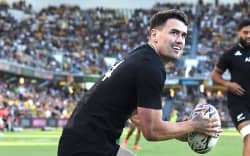 All Blacks Will Jordan celebrates after scoring against the Springboks