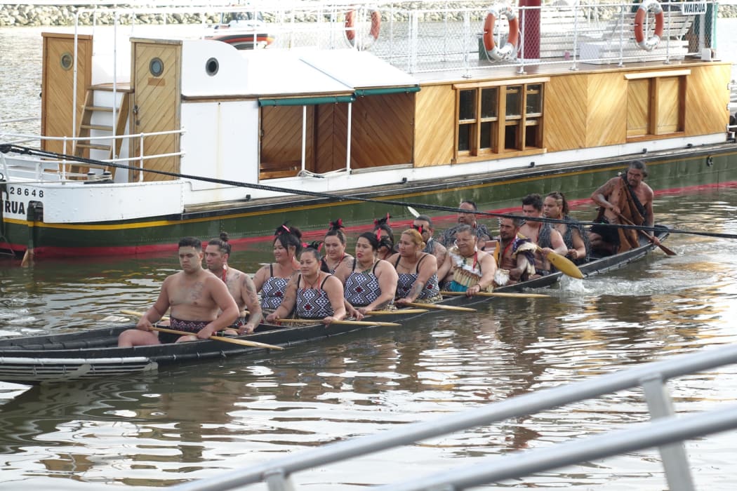 Putiki Wharanui kapa haka group arrived on waka for the celebration.