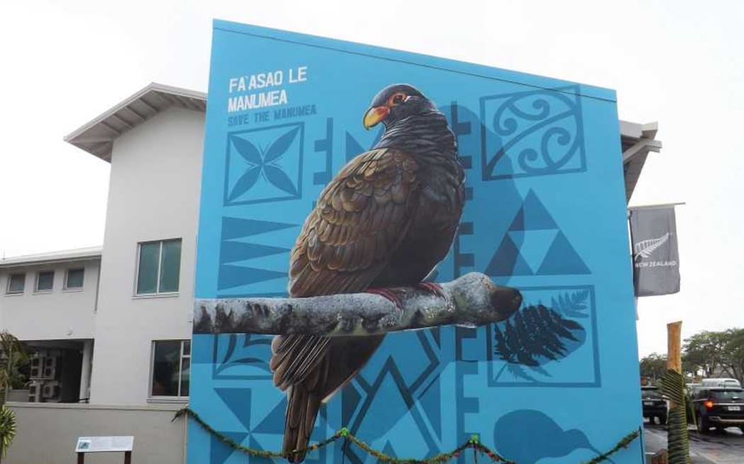 Samoa national manumea bird mural on the eastern wall of the New Zealand High Commission office in Apia