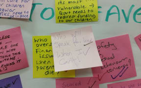 Post it notes from Disability Connect meeting. One reads  "who will care for her when I can't"