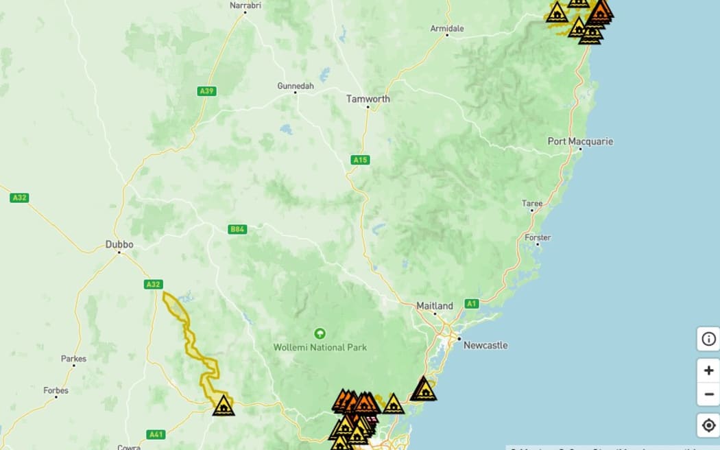 A NSW State Emergency Service map showing flood warnings on Sunday 7 April.