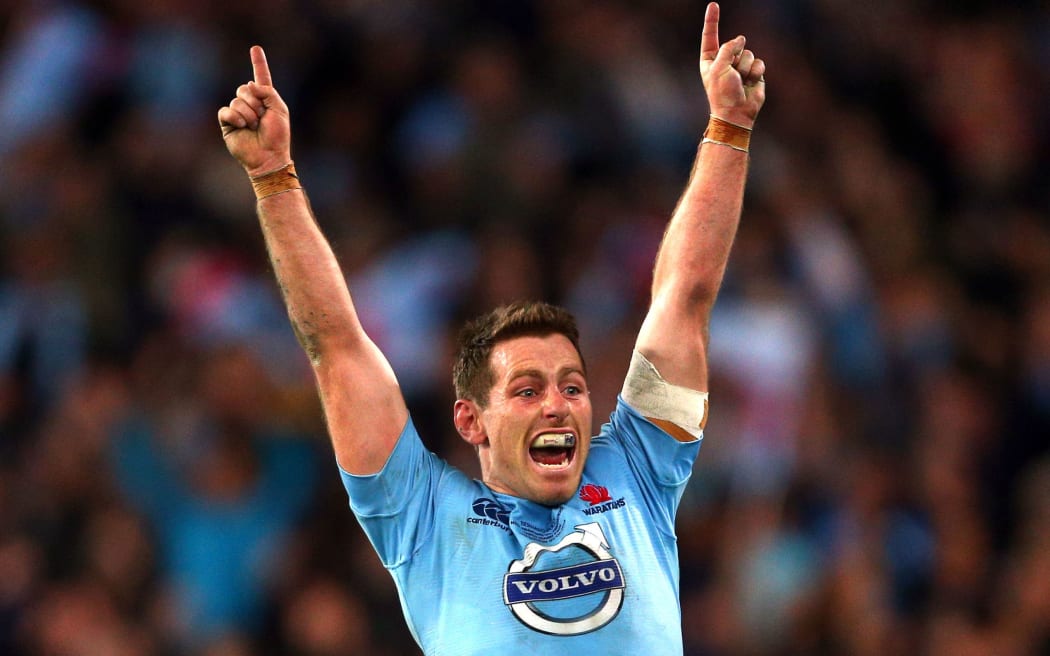 Bernard Foley of the Waratahs celebrates his teams win at the Super Rugby Final, Waratahs v Crusaders, ANZ Stadium, Sydney, Australia. Saturday 2 August 2014.