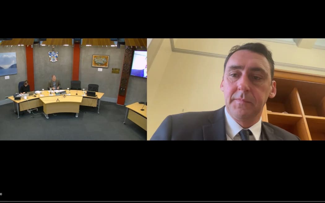 Jamie Arbuckle attends a council committee meeting via video call on 30 April.